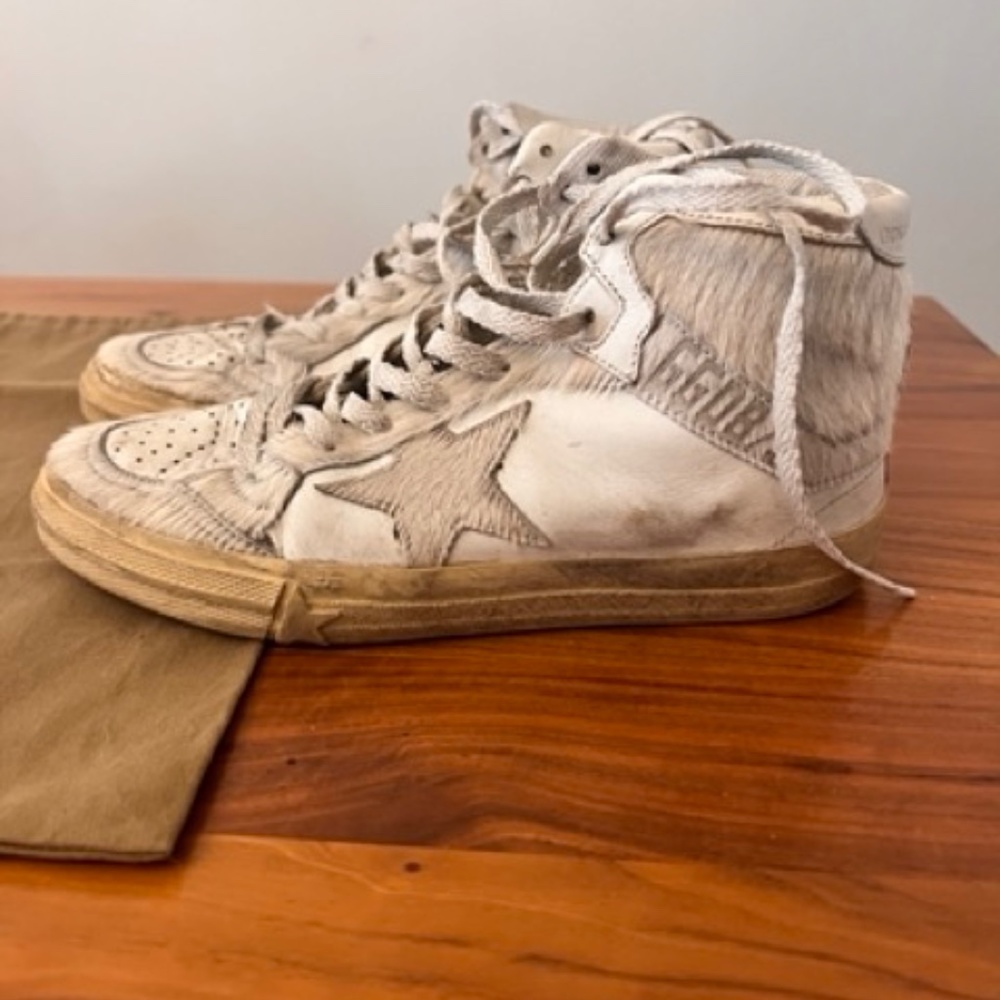 Golden Goose Deluxe Brand white calf-hair sneakers sz 35 GGDB
